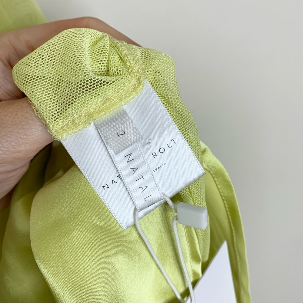 NEW Natalie Rolt Elodie Mini Dress (Sz 2 / US 6) Silk Satin Mesh Chartreuse - Picture 13 of 14